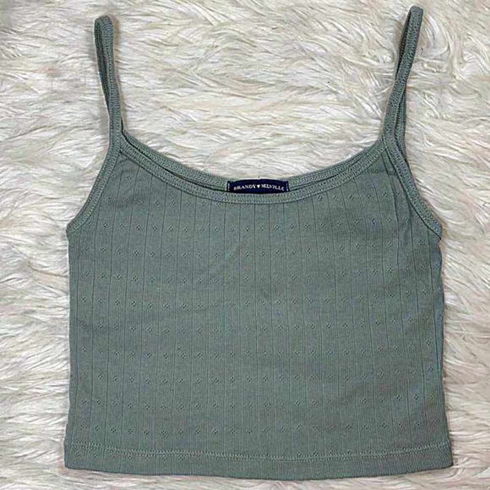 Brandy Melville | Green Skylar Crop Eyelet Tank‎